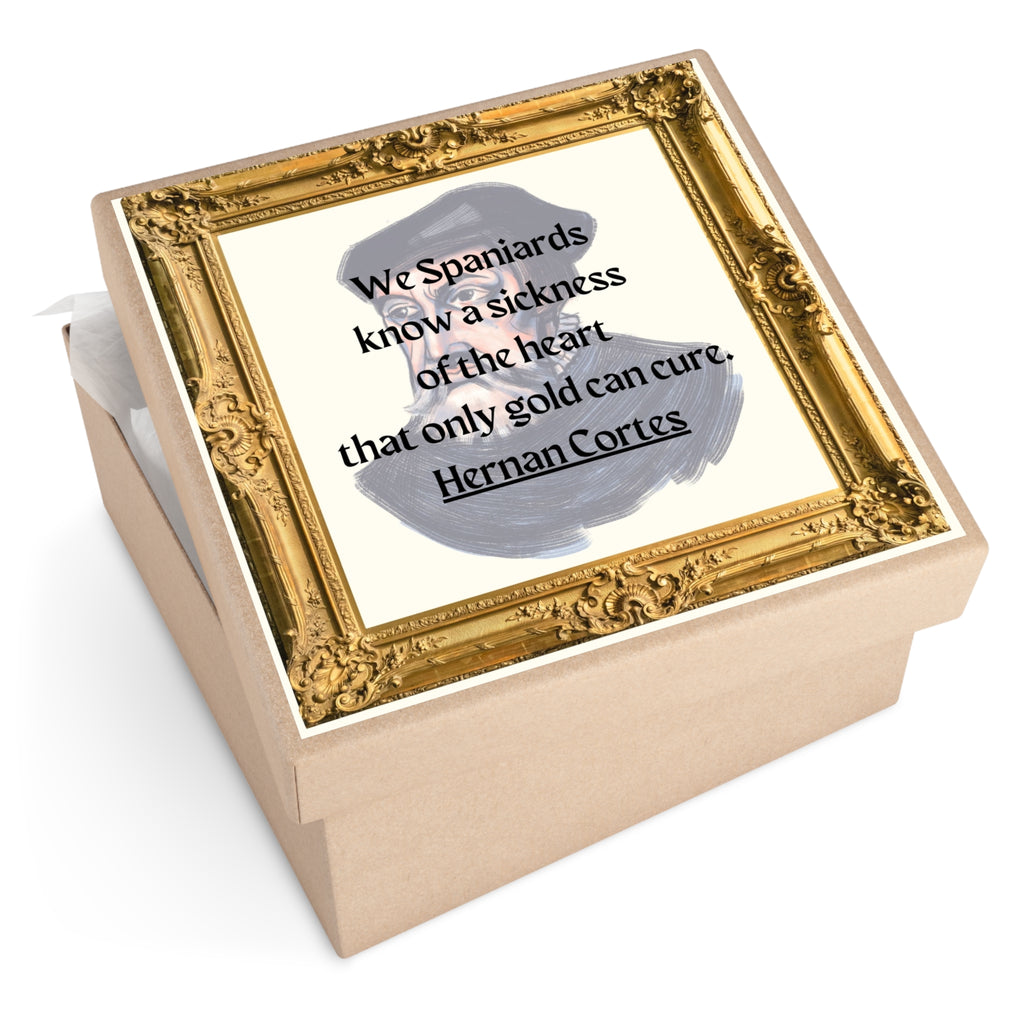 Inspirational Square Vinyl Stickers - Hernan Cortes Quote Art