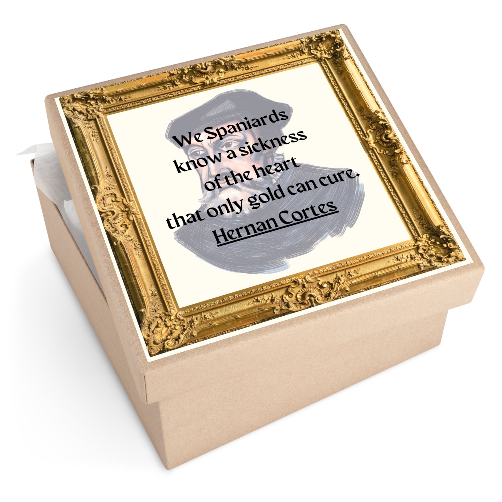 Inspirational Square Vinyl Stickers - Hernan Cortes Quote Art