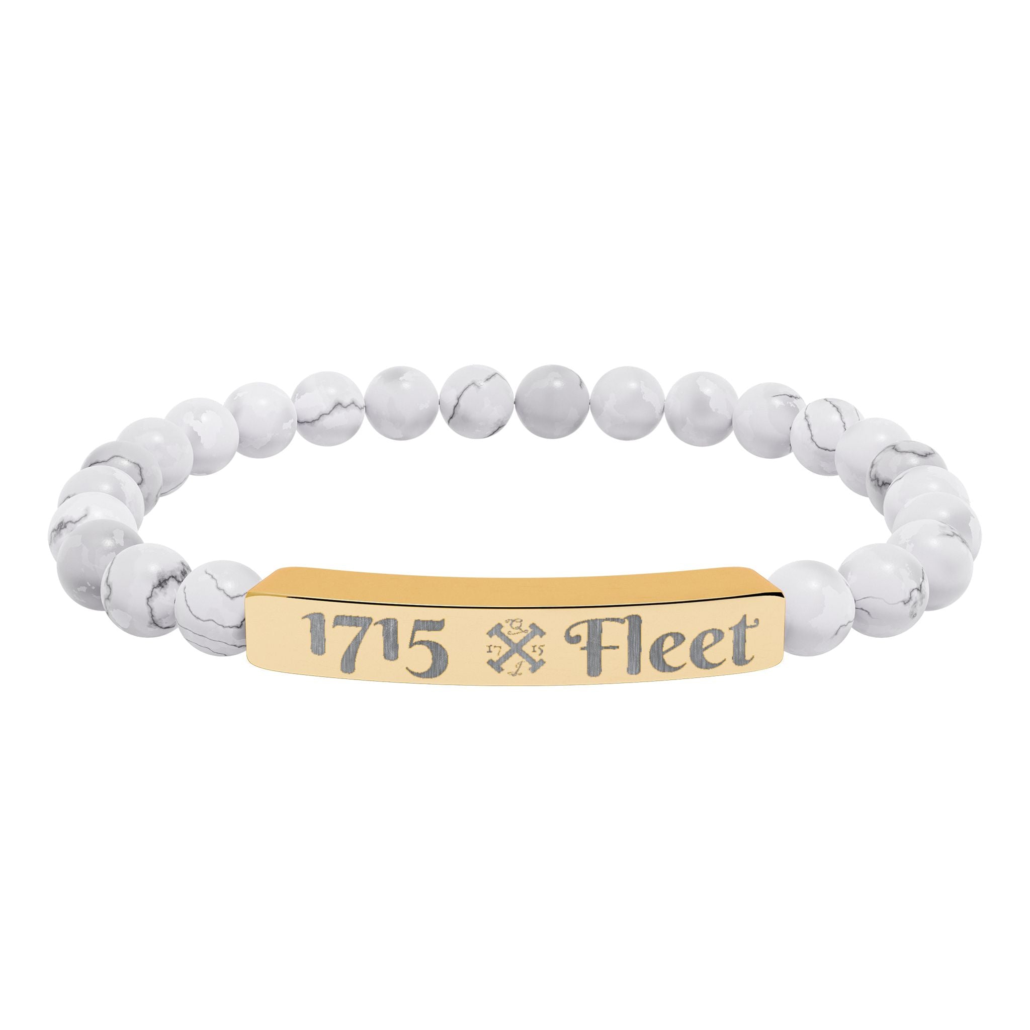 Engraved Natural Stone Stretch Bar Bracelet — Custom 1715 Fleet Beaded Bracelet