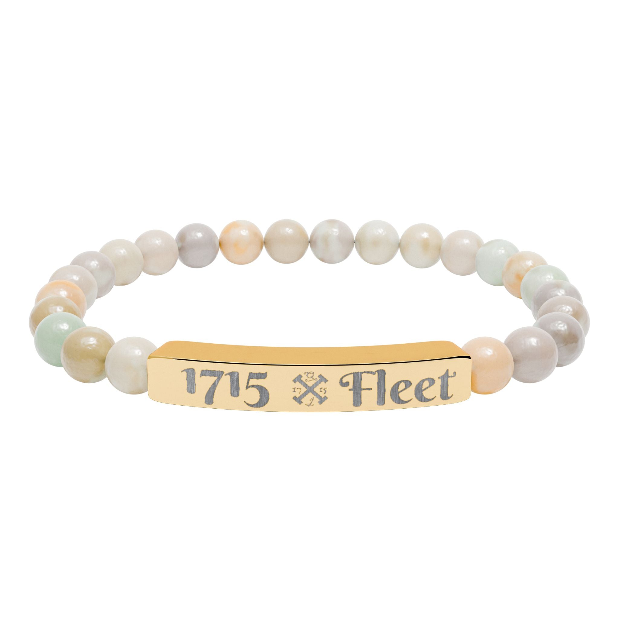 Engraved Natural Stone Stretch Bar Bracelet — Custom 1715 Fleet Beaded Bracelet