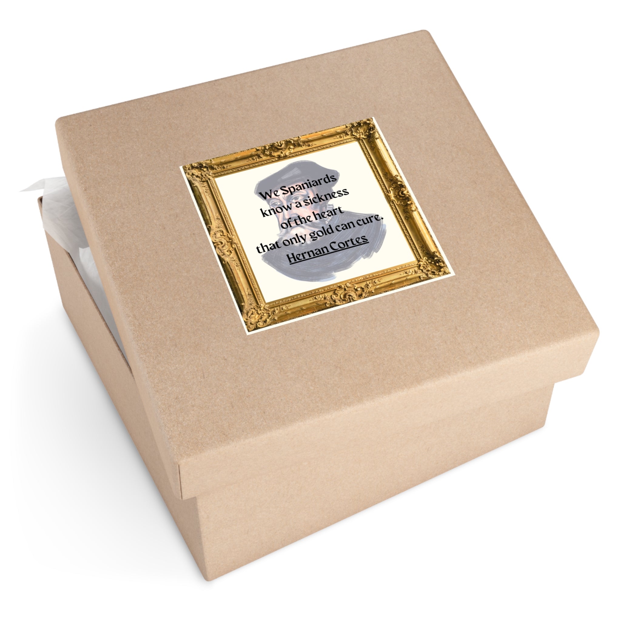 Inspirational Square Vinyl Stickers - Hernan Cortes Quote Art