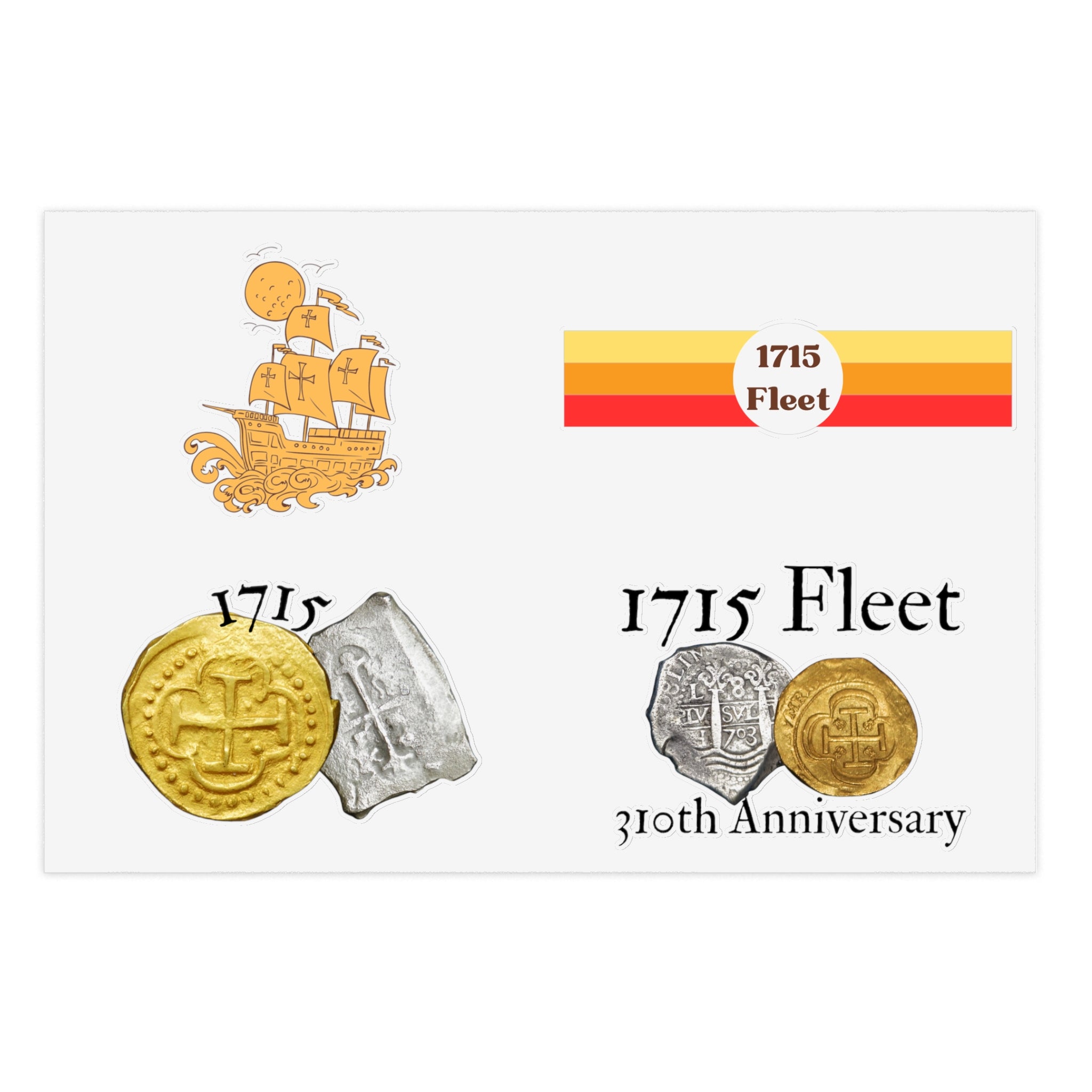 Sticker Sheets - 1715 Treasure Fleet Commemorative, Vintage Travel Decor, Adventure Scrapbooking, Collector's Items, Nautical Gifts