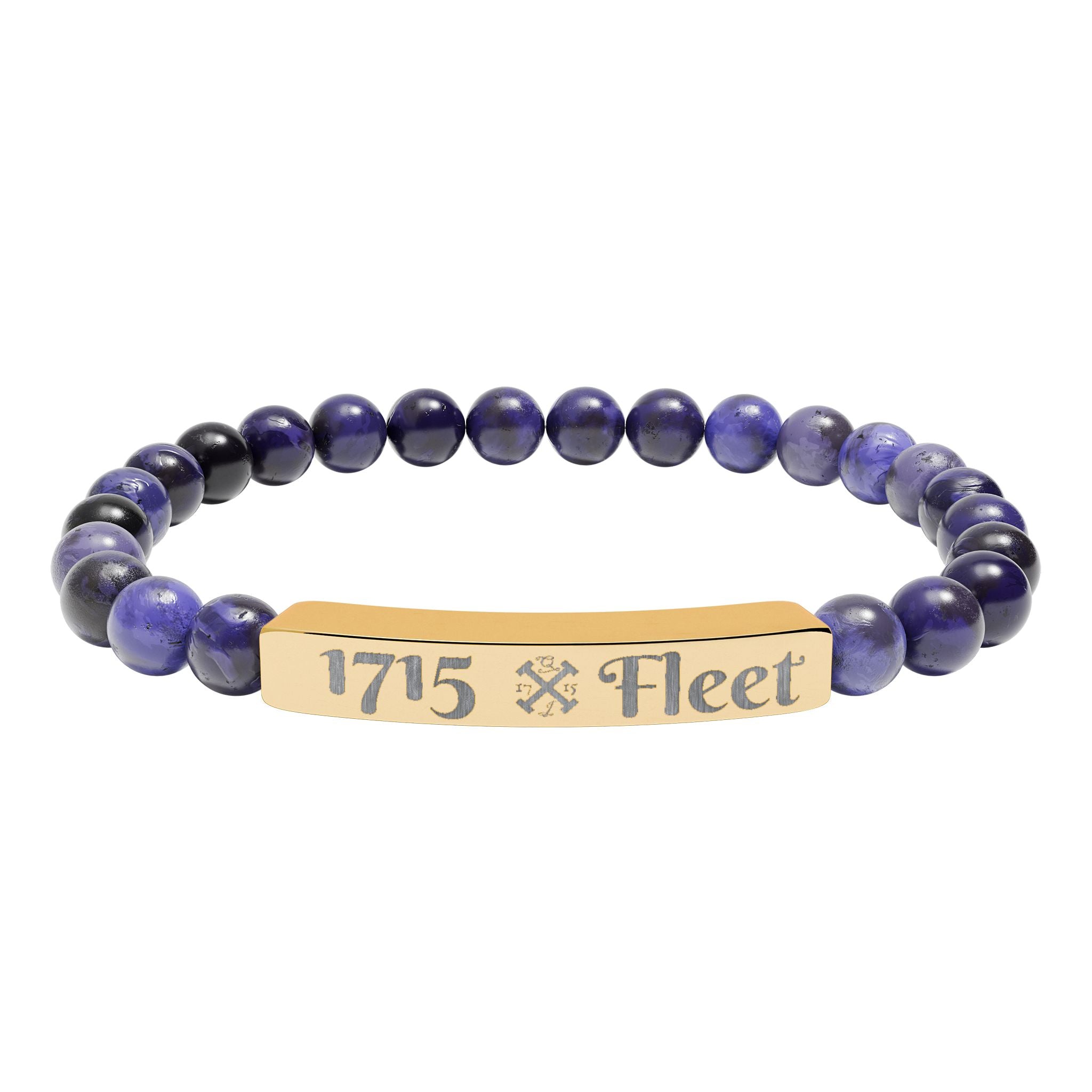 Engraved Natural Stone Stretch Bar Bracelet — Custom 1715 Fleet Beaded Bracelet